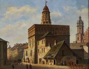 Old town hall at the Wolnica square in Kazimierz, Krakow by Aleksander Gryglewski Oil Painting