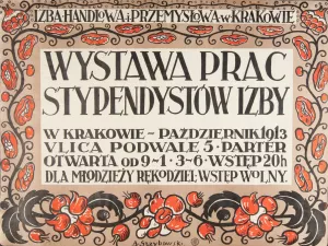 Izba Handlowa i Przemyslowa w Krakowie. Wystawa prac stypendystow Izby. Oil painting by Aleksander Grzybowski