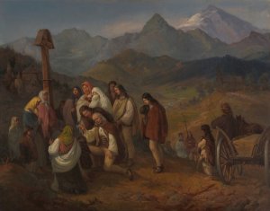 A Highlander's Funeral by Aleksander Kotsis Oil Painting