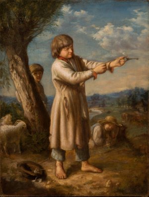 Boy Shooting with a Key by Aleksander Kotsis Oil Painting