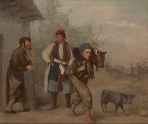 Haggling over a Calf by Aleksander Kotsis Oil Painting