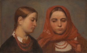 Heads of Two Young Girls by Aleksander Kotsis Oil Painting