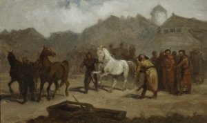 Horse Market by Aleksander Kotsis Oil Painting