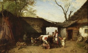 In the Farmyard by Aleksander Kotsis Oil Painting