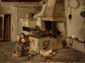 Kitchen Interior by Aleksander Kotsis Oil Painting