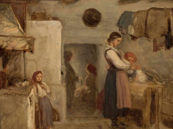 Main Product Photo of Peasant cottage interior  Painting by Aleksander Kotsis