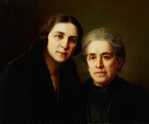Portrait of Mrs Biesiekierska with Daughter by Aleksander Krawczyk Oil Painting