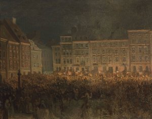 Patriotic manifestation at the square of the Old Town in 1861 by Aleksander Lesser Oil Painting