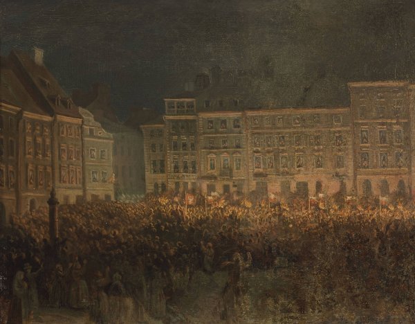 Patriotic manifestation at the square of the Old Town in 1861  by Aleksander Lesser - Hand-Painted Oil Painting Reproduction
