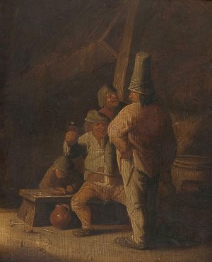 Peasants Drinking Wine by Aleksander Ludwik Molinari Oil Painting