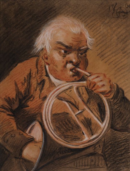 Musician playing the French horn  by Aleksander Orlowski - Hand-Painted Oil Painting Reproduction