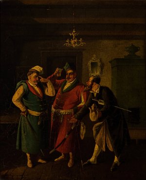 Genre Scene by Aleksander Raczynski Oil Painting