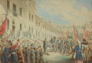 The Emperor in the Facility for the Poor and Orphans in Drogoviz by Aleksander Raczynski Oil Painting