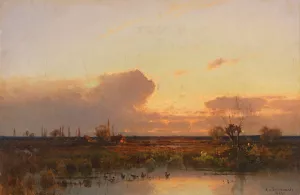 Dachauer Landschaft im Abendrot by Aleksander Swieszewski Oil Painting