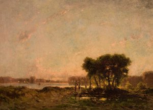 Landscape at sunset by Aleksander Swieszewski Oil Painting