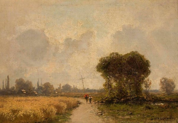Landscape with a road by Aleksander Swieszewski - Hand-Painted Oil Painting Reproduction