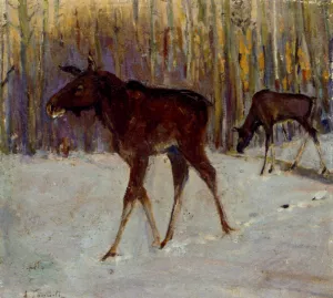 Elks In Winter Woodland painting by Aleksi Stepanovich Stepanov