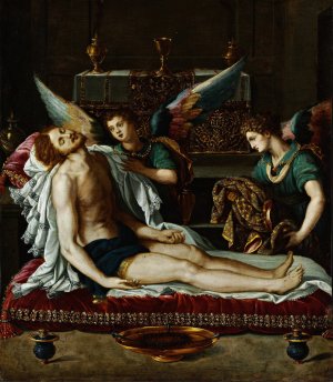 The Body Of Christ Anointed By Two Angels by Alessandro Allori Oil Painting