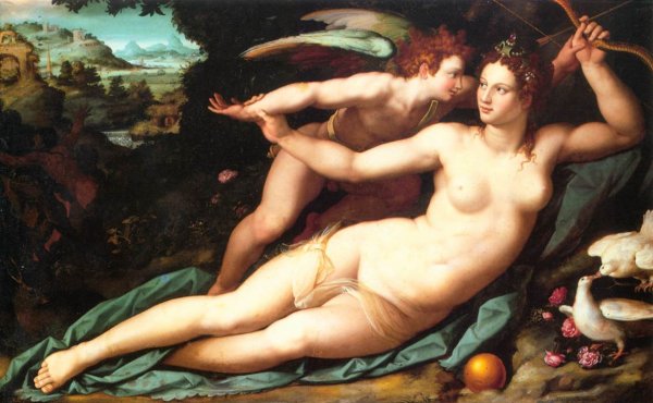 Main Product Photo of Venus and Cupid Painting by Alessandro Allori