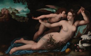 Venus Disarming Cupid by Alessandro Allori Oil Painting