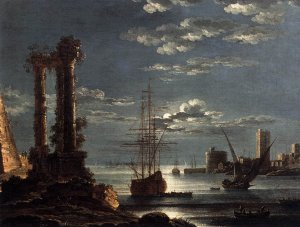 Mediterranean Port in Moonlight Oil painting by Alessandro Grevenbroeck