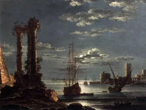 Mediterranean Port in Moonlight by Alessandro Grevenbroeck - Oil Painting Reproduction