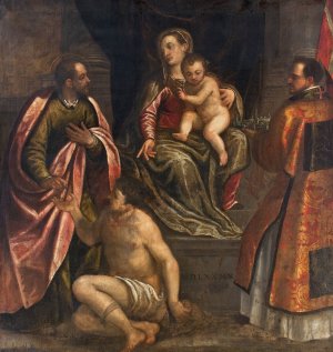 The Virgin and Child with St Martin and St Petronius by Alessandro Maganza Oil Painting