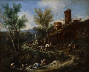 Landscape with Gypsies and Washerwomen by Alessandro Magnasco Oil Painting