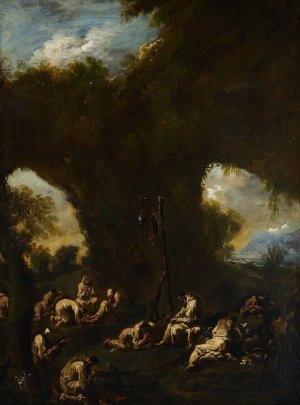 Monks Praying in a Grotto by Alessandro Magnasco Oil Painting
