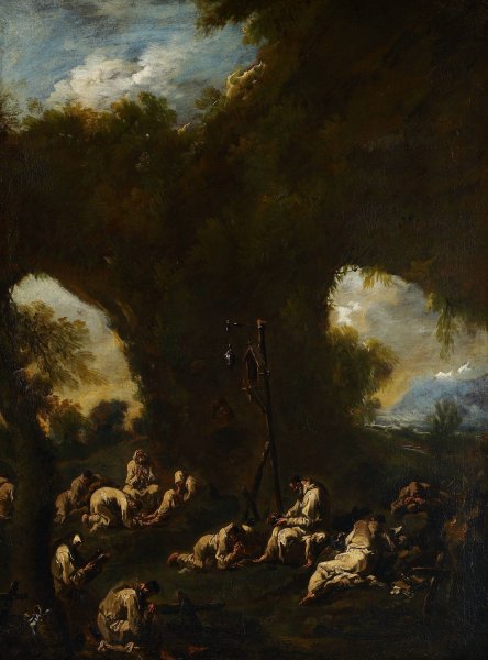 Main Product Photo of Monks Praying in a Grotto  Painting by Alessandro Magnasco