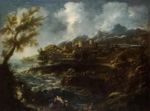 The Seashore by Alessandro Magnasco - Oil Painting Reproduction