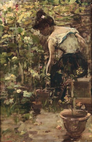 Ragazza tra i fiori by Alessandro Milesi Oil Painting