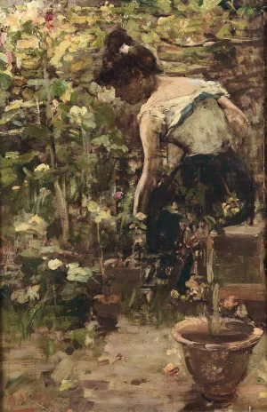 Ragazza tra i fiori by Alessandro Milesi Oil Painting