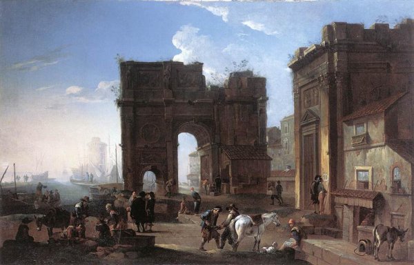 Harbour View with Triumphal Arch by Alessandro Salucci - Hand-Painted Oil Painting Reproduction