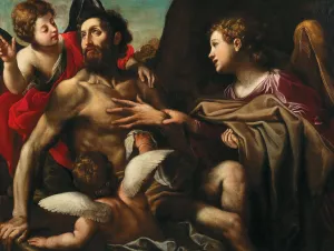 Saint Benedict supported by angels by Alessandro Tiarini Oil Painting