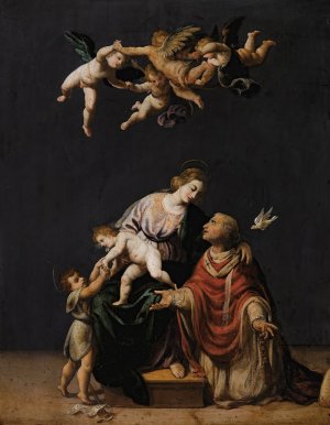Pope Gregory Interceding With The Virgen, Jesus Christ And Saint John The Baptist by Alessandro Turchi Oil Painting