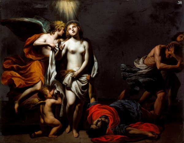 Main Product Photo of Saint Agnes Protected by an Angel  Painting by Alessandro Turchi