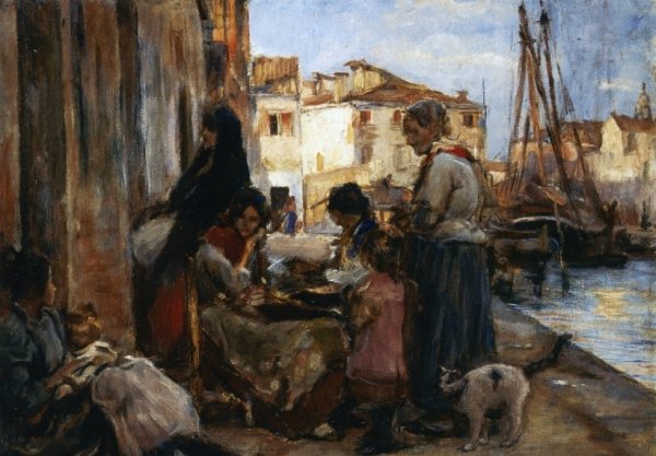 Chioggiotte Lundo il Pontile by Alessandro Zezzos - Hand-Painted Oil Painting Reproduction