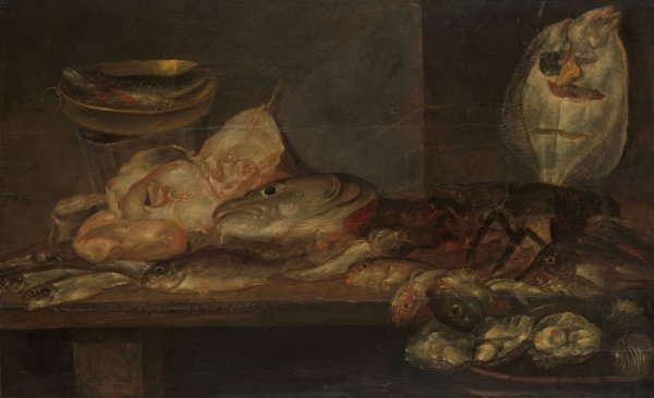 Still Life with Fish  by Alexander Adriaenssen - Hand-Painted Oil Painting Reproduction