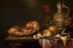 Still life with shrimps and crabs on a tin plate by Alexander Adriaenssen Oil Painting