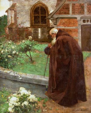 Monk at the monastery garden by Alexander Bertrand Oil Painting