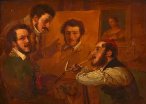 Kunstlergesellschaft; Die Maler Gauermann, Danhauser und Alconiere vor dem Bild Dr. Mullers by Alexander Clarot Oil Painting