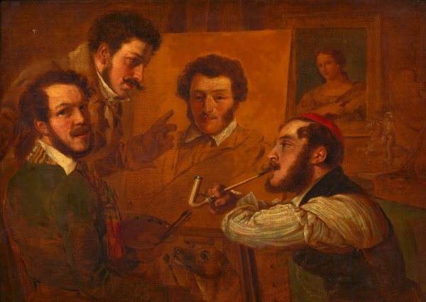 Main Product Photo of Kunstlergesellschaft; Die Maler Gauermann, Danhauser und Alconiere vor dem Bild Dr. Mullers  Painting by Alexander Clarot