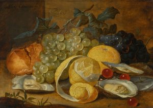 Still life with lemons, oysters and cherries by Alexander Coosemans Oil Painting