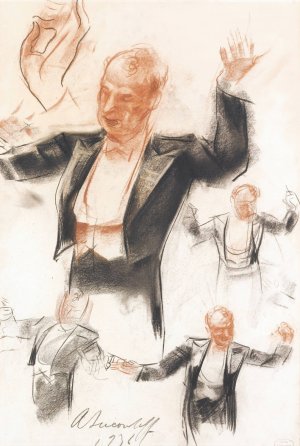 Sergei Kusevitsky Conducting The Boston Symphony Orchestra by Alexander Evgenievich Yakovlev Oil Painting