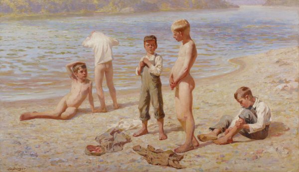 Main Product Photo of Boys Bathing  Painting by Alexander Grinager