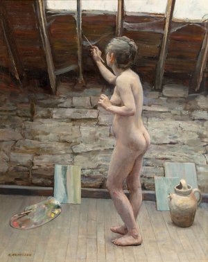 Model Painting by Alexander Harrison Oil Painting