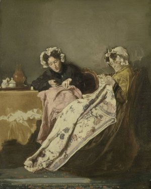 Two Ladies at their Sewing by Alexander Hugo Bakker Korff Oil Painting
