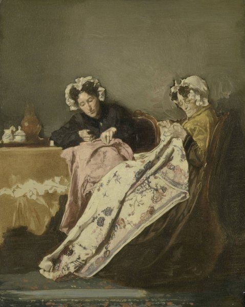 Main Product Photo of Two Ladies at their Sewing  Painting by Alexander Hugo Bakker Korff