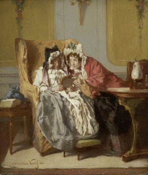 Two Ladies Examining a Little Painting by Alexander Hugo Bakker Korff Oil Painting